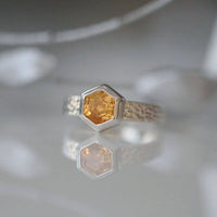 Honeycomb Silver Hexagon Ring with 6mm Citrine by Sheila Fleet Jewellery