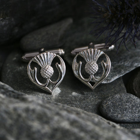 Thistle Cufflinks in Sterling Silver by Sheila Fleet Jewellery