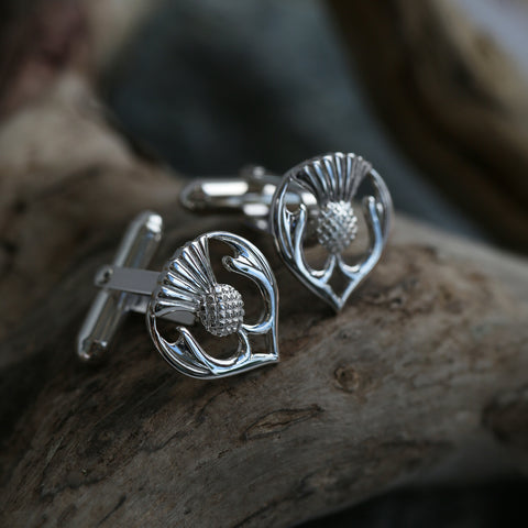 Thistle Cufflinks in Sterling Silver by Sheila Fleet Jewellery