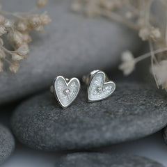 Secret Hearts Cubic Zirconia Stud Earrings in Crystal Enamel by Sheila Fleet Jewellery