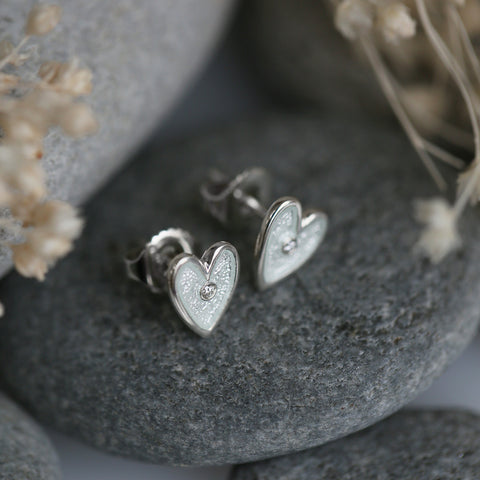 Secret Hearts Cubic Zirconia Stud Earrings in Crystal Enamel by Sheila Fleet Jewellery