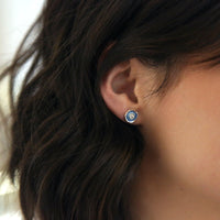 Lunar Cubic Zirconia Petite Stud Earrings in Lunar Blue Enamel by Sheila Fleet Jewellery