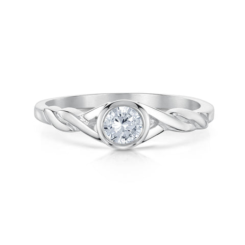 Celtic Twist 4mm Cubic Zirconia Solitaire Ring in Sterling Silver by Sheila Fleet Jewellery