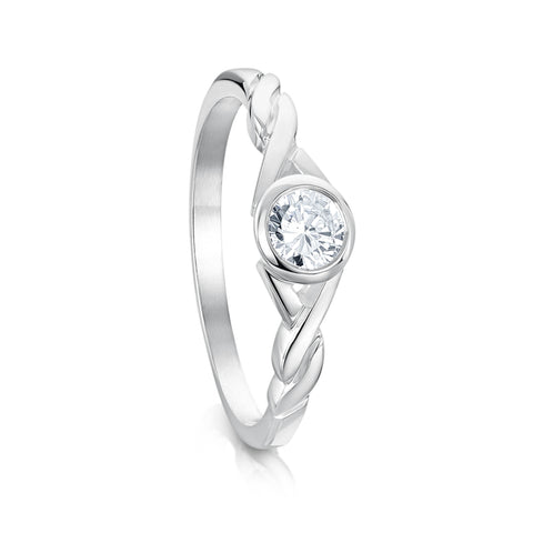 Celtic Twist 4mm Cubic Zirconia Solitaire Ring in Sterling Silver by Sheila Fleet Jewellery