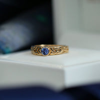 Celtic Knotwork Sapphire Solitaire Ring in 18ct Yellow Gold by Sheila Fleet Jewellery