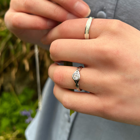 Twist 4.75mm Cubic Zirconia Solitaire Ring in Sterling Silver by Sheila Fleet Jewellery