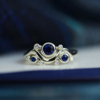 Cosmos Galaxy Sapphire & Diamond Ring in 9ct White Gold by Sheila Fleet Jewellery