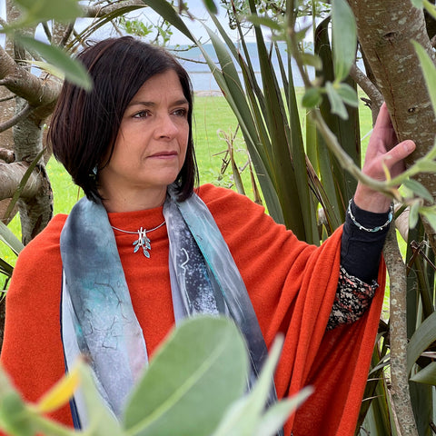 Rowan Dress Necklace in Sage Enamel with Moonstone, Pearl & CZ