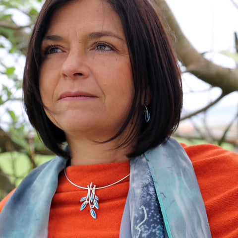 Rowan Dress Necklace in Sage Enamel with Moonstone, Pearl & CZ