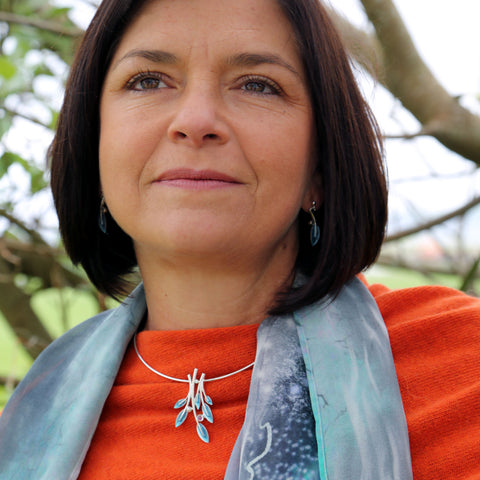 Rowan Dress Necklace in Sage Enamel with Moonstone, Pearl & CZ