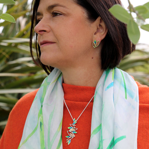 Seasons Gold Leaves Dress Pendant in Spring Enamel