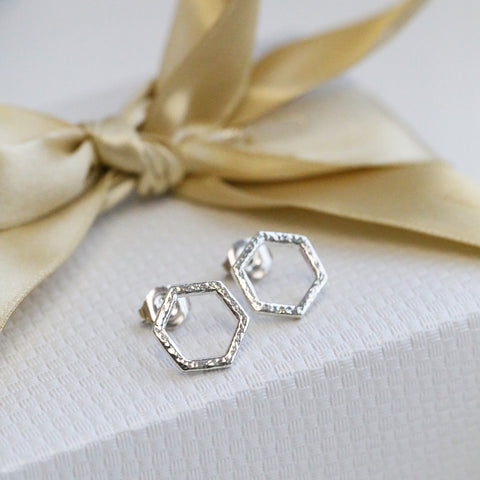 Honeycomb Petite Stud Earrings in Sterling Silver by Sheila Fleet Jewellery