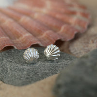 Scallop Plain Silver Petite Stud Earrings by Sheila Fleet Jewellery