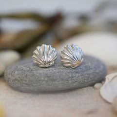 Scallop Plain Silver Stud Earrings by Sheila Fleet Jewellery
