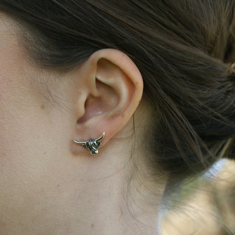Highland Cow Stud Earrings in Oxidised Sterling Silver by Sheila Fleet Jewellery