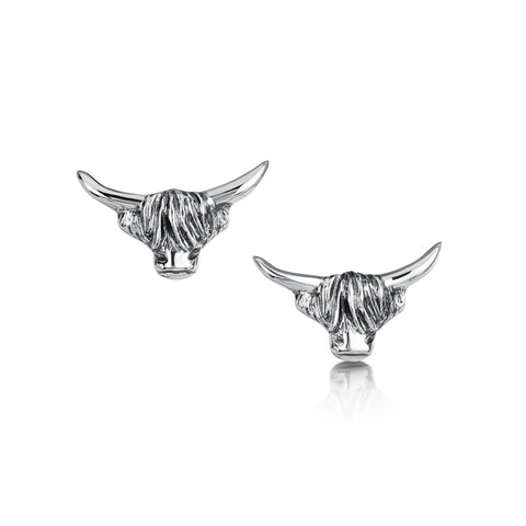 Highland Cow Stud Earrings in Oxidised Sterling Silver by Sheila Fleet Jewellery