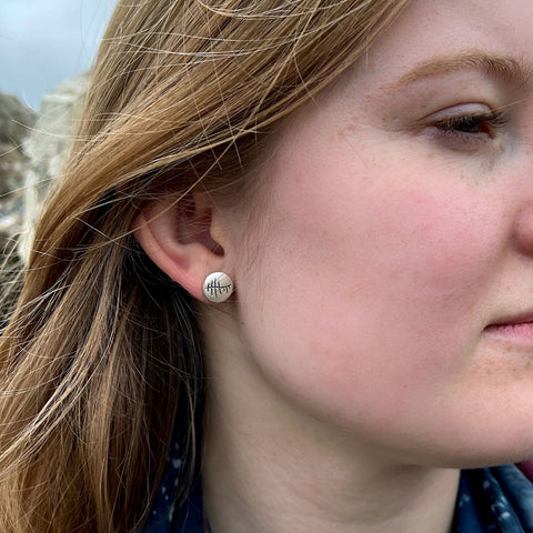 Ogham Small Stud Earrings in Sterling Silver