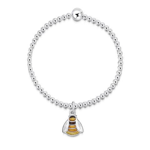 Great Yellow Bumblebee Enamel Stretch Bracelet in Sterling Silver by Sheila Fleet Jewellery
