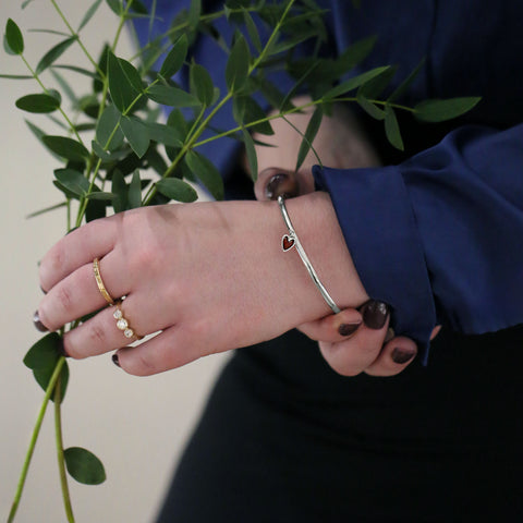 Secret Hearts Enamel Bangle in Sterling Silver by Sheila Fleet Jewellery