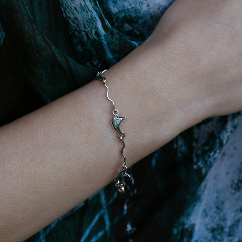 New Wave Small 5-link Bracelet in Sea Green Enamel by Sheila Fleet Jewellery