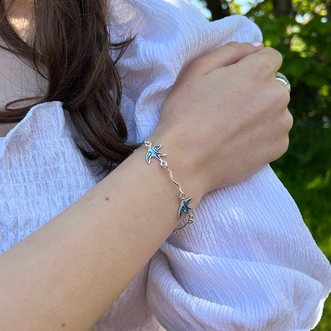 Swallows 4-bird Bracelet in Summer Blue Enamel