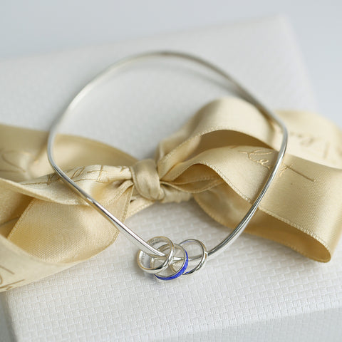Wave Surfers 3-ring Curved Blue Enamel Bangle in Sterling Silver by Sheila Fleet Jewellery