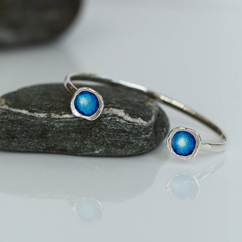 Lunar Bright Sterling Silver Bangle in Tropical Enamel by Sheila Fleet Jewellery