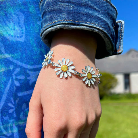 Daisies at Dawn 6-flower Enamel Dress Bracelet by Sheila Fleet Jewellery