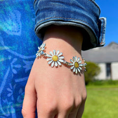 Daisies at Dawn 6-flower Enamel Dress Bracelet by Sheila Fleet Jewellery