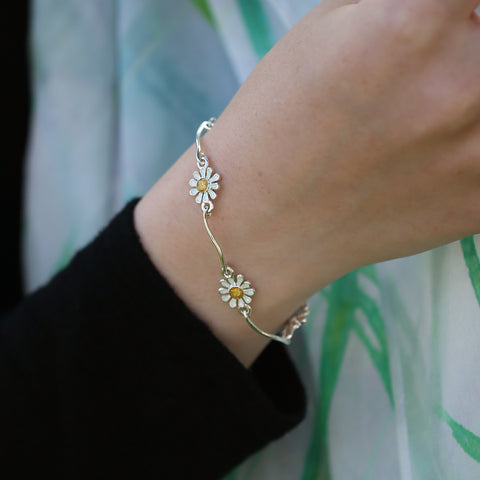Daisies at Dawn 4-flower Enamel Bracelet in Sterling Silver by Sheila Fleet Jewellery