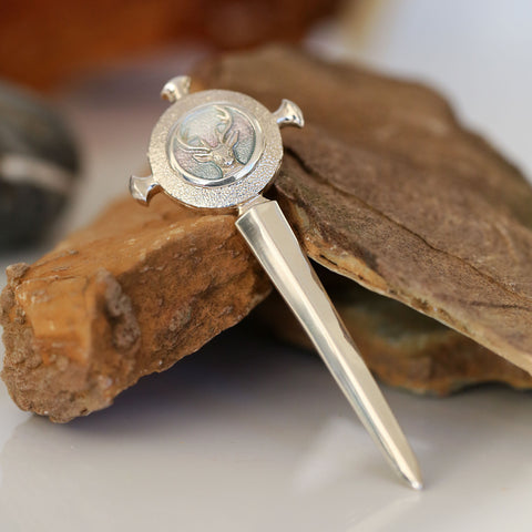 Stag's Head Kilt Pin in Pearl Grey Enamel by Sheila Fleet Jewellery