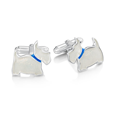 Scottie Dog Cufflinks in Alba White Enamel by Sheila Fleet Jewellery
