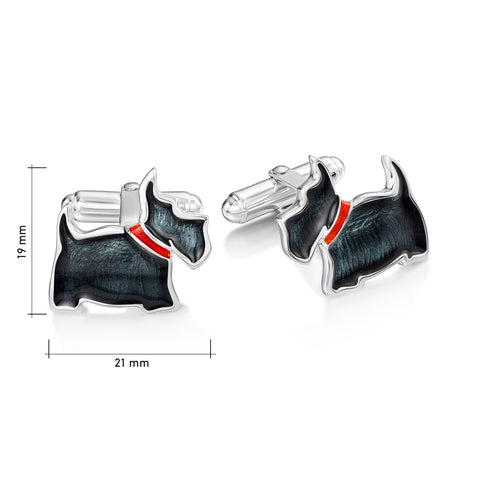 Scottie Dog Cufflinks in Reekie Black Enamel by Sheila Fleet Jewellery