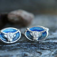 Highland Cow Oval Cufflinks in Daylight Enamel by Sheila Fleet Jewellery