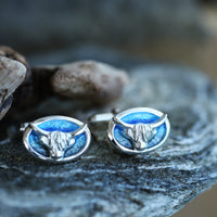 Highland Cow Oval Cufflinks in Daylight Enamel by Sheila Fleet Jewellery