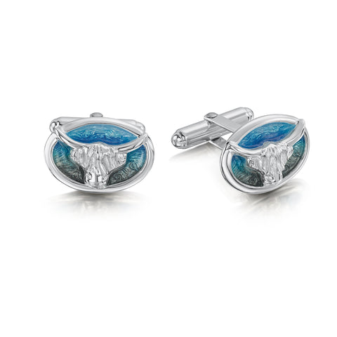 Highland Cow Oval Cufflinks in Daylight Enamel by Sheila Fleet Jewellery