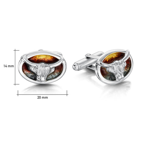 Highland Cow Oval Cufflinks in Sunset Enamel by Sheila Fleet Jewellery