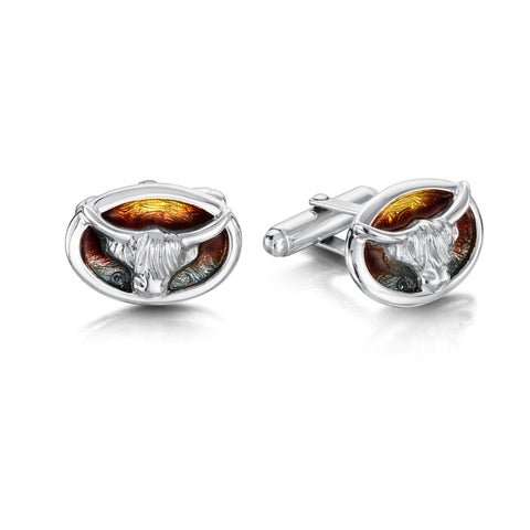 Highland Cow Oval Cufflinks in Sunset Enamel by Sheila Fleet Jewellery