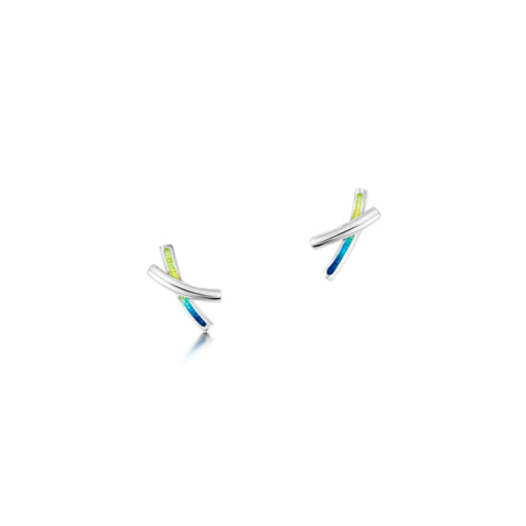 Wild Grasses Petite 2-strand Stud Earrings in Meadow Enamel by Sheila Fleet Jewellery