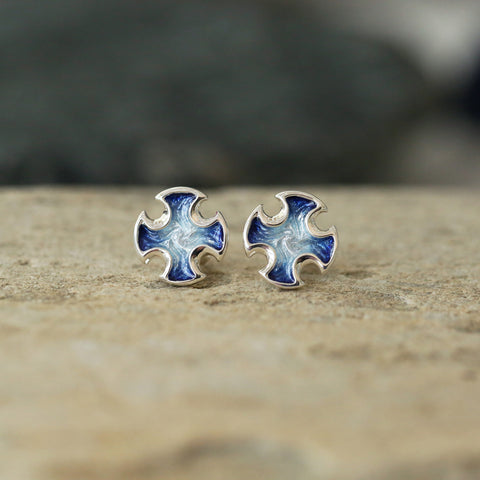 Sinclair Cross Stud Earrings in Jarl Blue Enamel by Sheila Fleet Jewellery