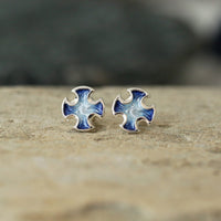 Sinclair Cross Stud Earrings in Jarl Blue Enamel by Sheila Fleet Jewellery