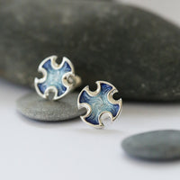 Sinclair Cross Stud Earrings in Jarl Blue Enamel by Sheila Fleet Jewellery