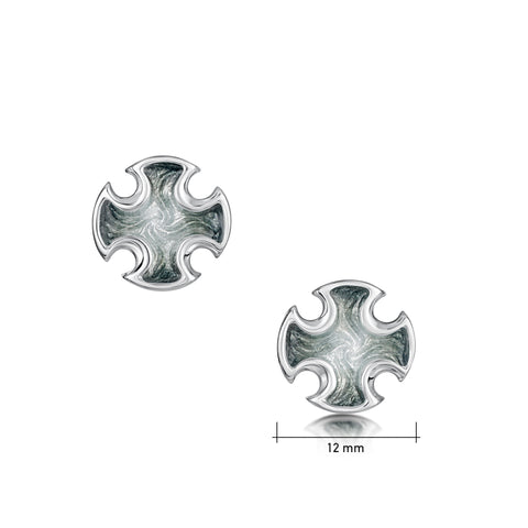 Sinclair Cross Stud Earrings in Moss Grey Enamel by Sheila Fleet Jewellery