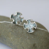 Sinclair Cross Stud Earrings in Moss Grey Enamel by Sheila Fleet Jewellery
