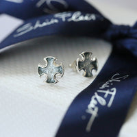 Sinclair Cross Stud Earrings in Silver Grey Enamel by Sheila Fleet Jewellery