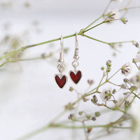 Secret Hearts Silver Drop Earrings in Red Enamel by Sheila Fleet Jewellery