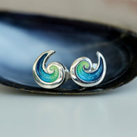 North Sea Wave Small Stud Earrings in Meadow Enamel by Sheila Fleet Jewellery