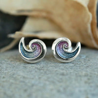 North Sea Wave Small Stud Earrings in Mill Sands Enamel by Sheila Fleet Jewellery