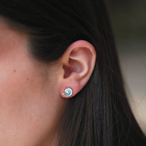 North Sea Wave Small Stud Earrings in Storm Enamel by Sheila Fleet Jewellery