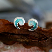 North Sea Wave Small Stud Earrings in Sea Green Enamel by Sheila Fleet Jewellery